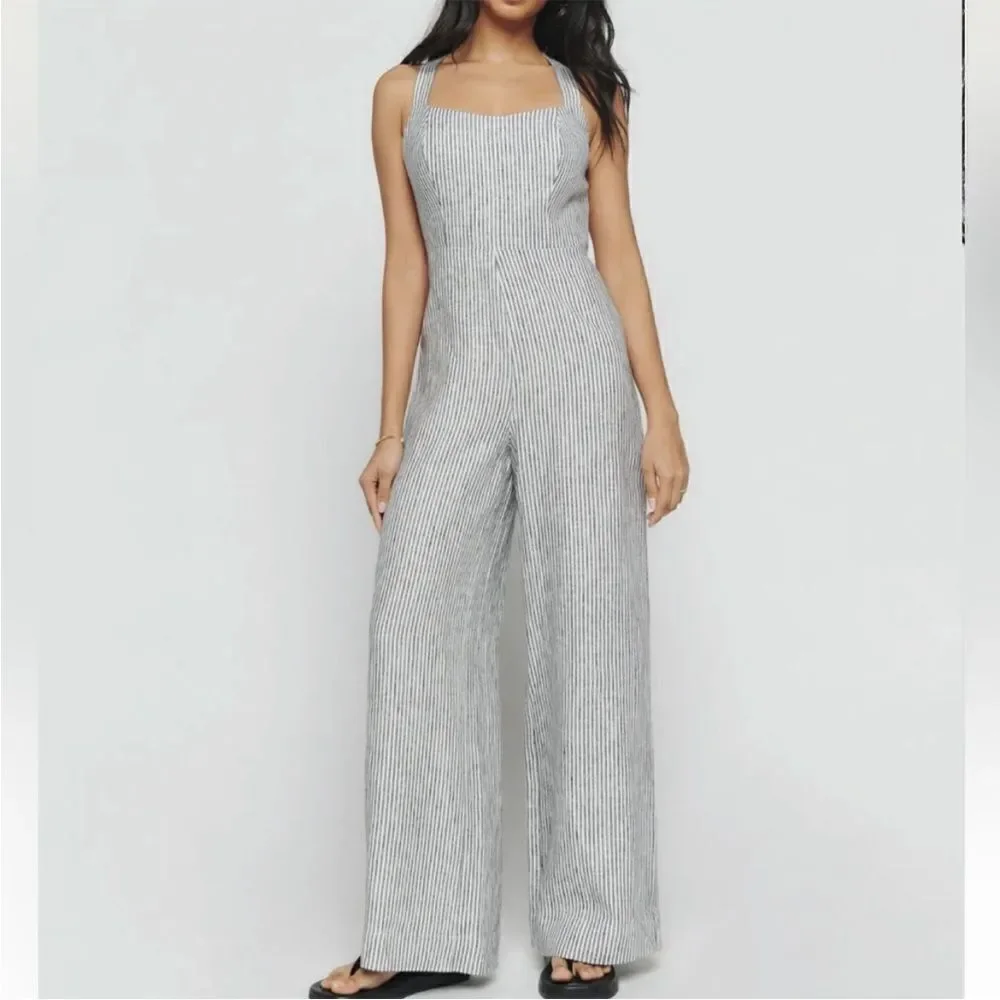 Reformation women’s size 4 Autumn Linen stripe Jumpsuit